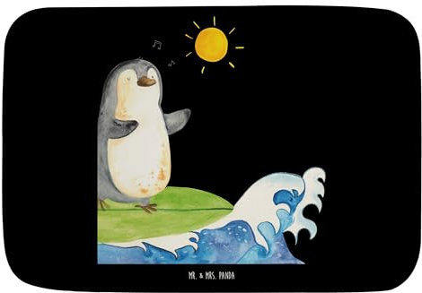 Mr. & Mrs. Panda Badteppich Pinguin Surfer - Geschenk, Wellen, Duschteppich, Teppich Badezimmer, Duschvorleger, Badteppiche, motiviert, Hawaii,
