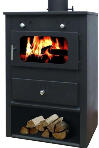 Stufa a Legna Idro Termostufa in Acciaio 11,3 kW con Vetro Ceramico Ampia vista fuoco Portalegna Termosifoni