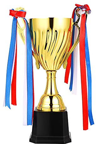 STOBOK Gold Trophy Cups Large Trophy for Sports Tournaments First Place Winner Award Trophies Competitions Prize Cup Toy for Party Favors Sports Event Game Rewards, 24.5cm