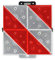 Kleine Park-Warntafel (285 mm x 285 mm) mit 8 rot-weißen Prismenrückstrahlern – auf Aluminium genietet – rechts- oder linksweisend – horizontal klappbar mit Drehwirbel zum Verschließen (rechtsweisend)