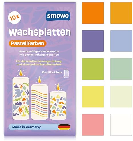 Smowo® 10 Pastell Wachsplatten 20 x 10cm zum gestalten, dekorieren und verzieren von Kerzen - Verzierwachs zum Basteln - Kerzenplatten Wachs Platten