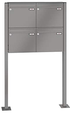 RENZ/Basic B / 4er Freistehende Briefkastenanlage Standbriefkasten/RAL-Farbe 9007 Volumen 12 L/mit Fußplatten/Dein-Briefkasten.de