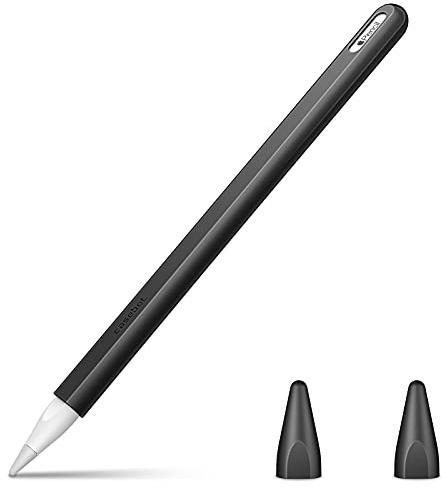 Fintie Silikon Hülle Kompatibel mit Apple Pencil Pro/Apple Pencil (2. Generation) - Ultra leichte Stifttasche, weiche schützende Griffhalterung mit 2 Spitzenabdeckung, Schwarz