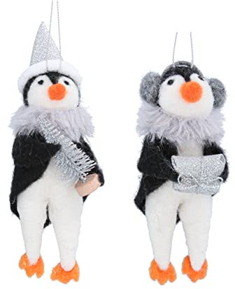 Christbaumschmuck mit Pinguin-Motiv, Wollmischung, mit schwarzem Mantel, 2 Stück