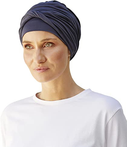 Christine Headwear Shakti Turban Damen Blau | Chemo Kopfbedeckung Damen | Kopftuch für Damen Mit Haarausfall | Chemo Mütze Damen Auf 95% Viskose Bambus 5% Elasthan