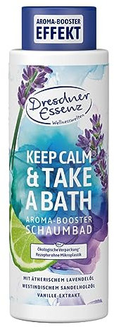 Dresdner Essenz - Schaumbad Keep Calm & Take a Bath - Orientalisches Entspannungsbad mit Bergamotteöl und Lavendelöl - Aromatisches Limettenöl und Sandelholzöl - Gourmand und Holzig - Vegan - 500ml