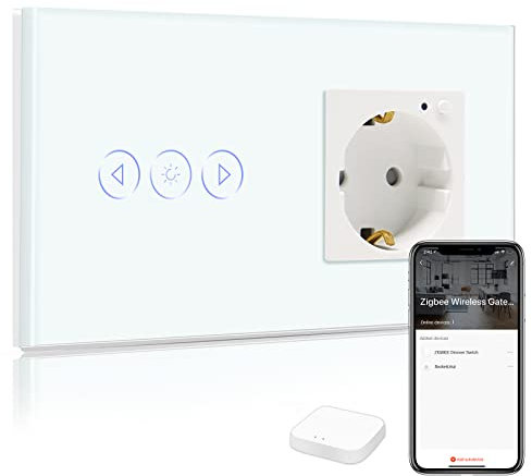 BSEED Smart ZigBee Dimmer Lichtschalter mit Steckdose, Alexa ZigBee Steckdose mit Verbrauchsmessung, Kompatibel mit Alexa und Google Home, 1 Weg Touch Schalter Weiß (Tuya ZigBee Hub erforderlich)