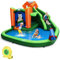 GOPLUS 6-in-1 Aufblasbare Hüpfschloss, Kinderhüpfburg mit Trampolin Rutsche Kletterwand Wasserpistole Basketballkorb, Aufblasbare Hüpfburg mit Tragetasche, für Kinder 3-10 Jahren (Grün, mit Gebläse)