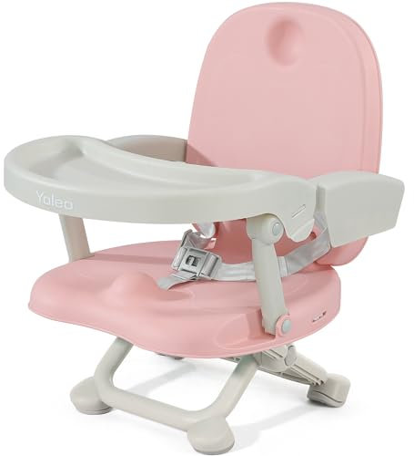 YOLEO Seggiolone Pappa, Portatile Rialzo Sedia Bambini per 6-36 mesi, Seggiolino per Bambini Regolabile con Chiusura Compatta e Vassoio Rimovibile, per uso Interno/Esterno (Rosa senza cuscino)