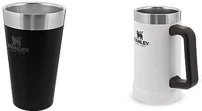 Stanley Adventure Stacking Beer Pint 0.47L Matte Black & Vacuum Stein 0.7L Polar White - Travel Mugs Keep Beer Cold for 7 Hours