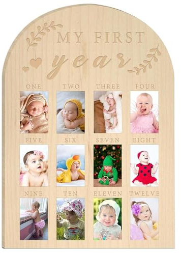 Fukamou Baby Bilderrahmen Mein Erstes Jahr, First Year, Monatsbilderrahmen, Meilensteintafel Für 12 Fotos Fotocollage Erinnerungs Rahme Baby Geburtsgeschenk.