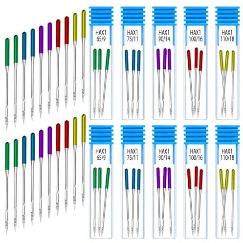 Wokape 30Pcs 5 Größen Nähmaschine Nadeln Universal Reguläre Punkt Maschine Nadeln für Stickerei, Tuch Reparatur, DIY und Handwerk (65/9, 75/11, 90/14, 100/16, 110/18)