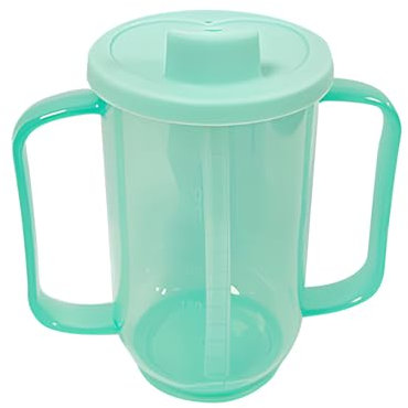 YJZQ Tasse Aide Repas liquide 350ml Coupe à bec de Canard avec Couvercle Anti-déversement Tasse à boire avec paille pour adulte 2 anses Gobelet pour Personnes Handicapées, Dyscatabrose, âgées