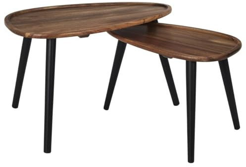 HOME DECO FACTORY, HD0291, Table Gigogne Galet Acacia X2, CollectionSoftness, Mobilier, Table Et Bureau, Table d'Appoint - Gigogne, 60x40x39 cm, Noir Marron