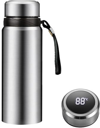 24 oz Smart Water Bottles with Digital Temperature Display Coffee Tea Infuser Bottle LED Thermal Cup Double Walled Vacuum Insulated Stainless Steel Flask Leak Proof Travel Mug Keep Warm (silver)