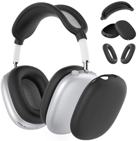 Micscrew Silicone Case Cover for AirPods Max Headphones,Soft Silicone Airpod Max Ear Case Cover,Anti-Scratch Ear Pad Case Cover/Ear Cups Cover/Headband Cover for AirPods Max(Black)