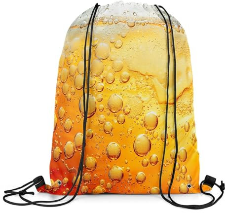 Homewish Bier Thema Kordelzug Taschen, 3D Bier Suds Blase Kordelzug Rucksack, Trinken Cheer Draw String Rückentasche, Gelbe Weiße Schnur Rucksack Für Sport Gym Schwimmen Yoga Camping Reise Reise