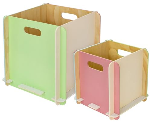 HMF Aufbewahrungsbox aus Holz zum Zusammenstecken | 2er Set | 25 cm + 32 cm | Mehrfarbig