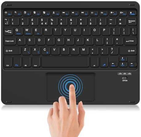 SOPPY Portable Bluetooth Keyboard with Touchpad, Rechargeable Mini Keyboard, Wireless for iPad, Tablets, Windows, UK Layout (Black)