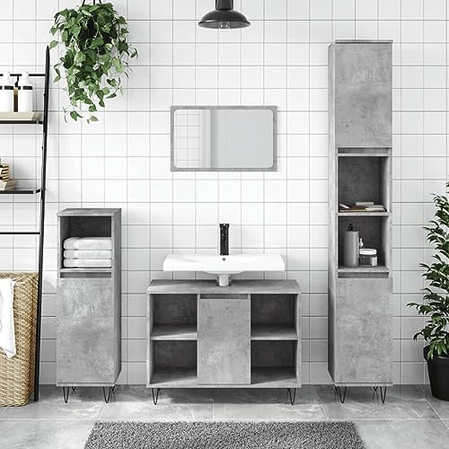 Iiaky Armadietto Bagno Grigio Cemento 30x30x100 cm Legno Multistrato-Mobile Alto da Bagno,Mobile Bagno colonna con Ripiano Aperto,Mobiletto da bagno a colonna,Mobile Bagno Salvaspazio,Armadietto Bagno