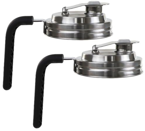 2PCS Mason Jar Pour Spout Lid Stainless Steel Wide Mouth Mason Jar Pitcher Lid with Handle Leak Proof Seal Mason Jar Spout Lid Accessories for Pitcher