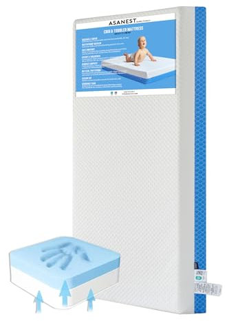 ASANEST Kinderbettmatratze, atmungsaktive Babybett-Matratze für Kinderbett, Memory-Foam-Matratze, Premium-Baby-Matratze für Säuglinge und Kleinkinder mit abnehmbarem Außenbezug, Weiß und Blau,