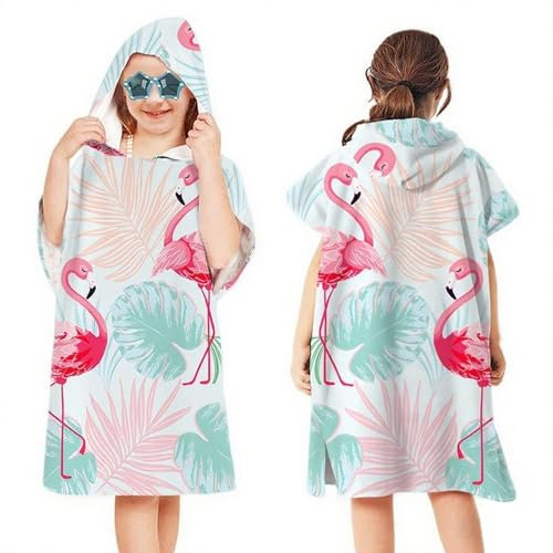 Gmphix Badeponcho Kinder mit Kapuze 75 * 60cm, Ultra Weich Mikrofaser Saugfähig Handtuch Poncho Kinder, Strandtuch Badetuch Badehandtuch für Strand Schwimmen Reisen Hawaii, für Mädchen 2-8 Jahre