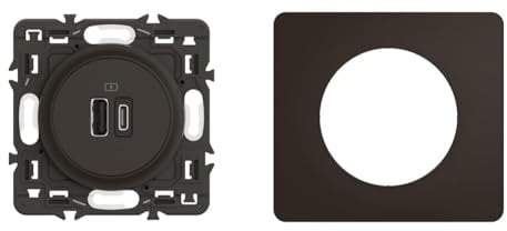 LEGRAND - Prise 2 USB Céliane 15W Type-A+C enjoliveur Noir et support avec Plaque Céliane 1 poste - Noir Mat emballage GD