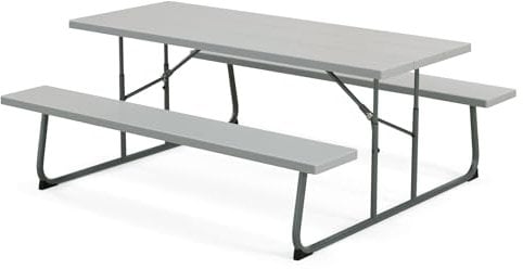 GOPLUS Picknicktisch Set klappbar, Campingtisch für 4-6 Personen, rechteckiger Esstisch Outdoor mit 2 Bänke, Schirmloch, rutschfeste Fußmatten, Biertisch Biergarnitur für Camping Picknick (Grau)