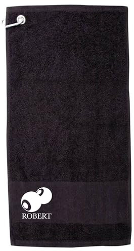 Personalised Towel For Bowls, Lawn Bowls, Bowling Accessories, Custom Name, For Dad, Grandad, Mens, Women's, Cotton Towels (BLACK)