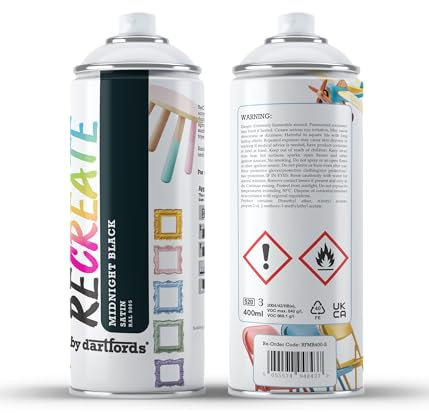 RECREATE Midnight Black Satin Spray Paint for Wood, Metal, Plastic | Quick Drying, Smooth, Durable, Easy-to-Apply | Suitable for Indoor/Outdoor | For Furniture, Craft, Doors, Ornaments, Pots, Frames