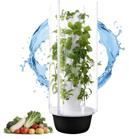 Hydroponisches Vertikales Pflanzsystem mit 9 Ebenen, LED-Wachstumslicht & Timer, Indoor Kräutergarten, BPA-frei, Selbstbewässerung, platzsparender Pflanzturm für Gemüse & Salate(36Holes+LED)
