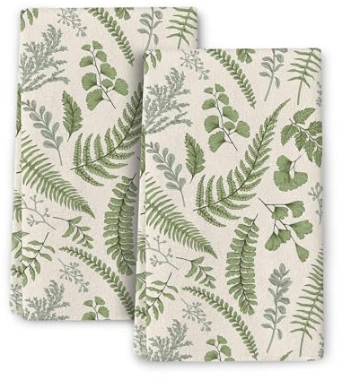 Dermalyx 2 Piezas Lindas Toallas de Cocina Botánicas para Secar Absorbentes, Hojas de Hierbas en Verde Salvia, Paños de Cocina, Toallas de Té, Hornear, Baño 40 * 60cm