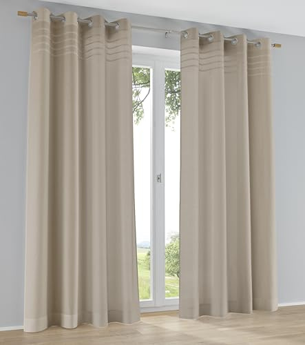 Kutti Gardinen Vorhang „Kessy Biese“ Halbtransparent mit Ösen – Baumwoll-Polyester Mix – Dekoschal mit Biesenblende – Natur Gr. 140 x 225 cm (1 Stück)