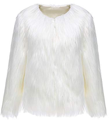 DianShaoA Damen Jacke Faux Pelz Langarm Warm Elegant Kurz Mantel Felljacke Tops Weiß 3XL