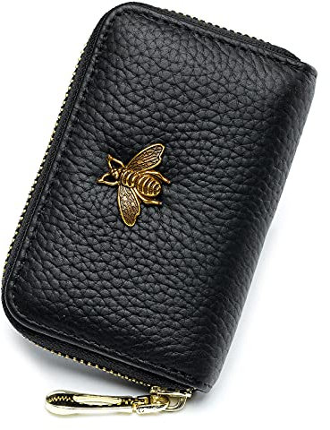 imeetu RFID-Kreditkarteninhaber kleine Leder Zipper Kartenetui Brieftasche für Frauen 12 Kartenfächer (Schwarz)