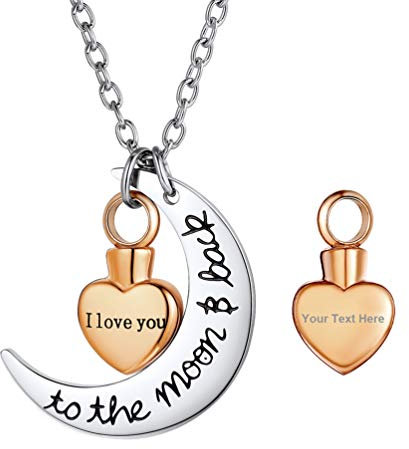 PROSTEEL Urna para Cenizas Humanas Colgante Recuerdo Corazon Luna Siempre a mi Lado, Relicario Collar Que Guarda Cenizas Impermeable