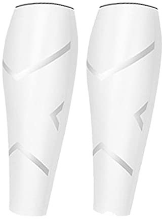 AUXDIQ Manchon Compression Mollet Femme Homme Chaussettes de Contention Manchon de Compression Mollets Support de Mollets Blanc Taille L