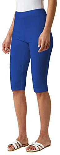 Roman Originals Knee Length Shorts for Women UK - Ladies Cropped Capri Stretch Bengaline Pants Crop Trousers Summer Legging Lounge Essentials Elasticated Casual Clothes - Royal Blue - Size 16
