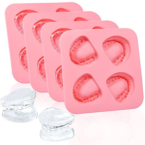 Milkary 4 Stück Eiswürfelformen, Zähne, Silikon-Eisform, Zahnersatz, große, wiederverwendbare Eiswürfelformen, lustiges Geschenk für Zahnarzt, Party, Gastgeschenk am Aprilscherz, Halloween, BPA-frei