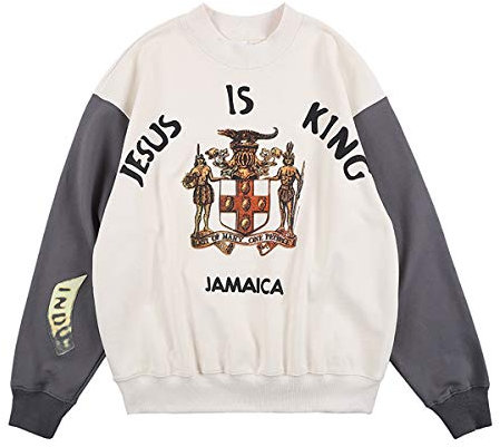 NAGRI Kanye Jesus is King Sweatshirts Jamaika Graphic Letter Print Langarm Hoodie - Orange - Klein