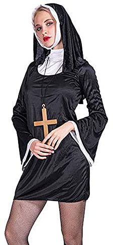JasmyGirls Damen Sexy Nonne Kostüme Erwachsene Frech Halloween Kostüm Anime Cosplay Outfit Rollenspiel Dessous Lange Ärmel Minikleid
