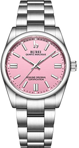 BUREI Damenuhr Elegant Analoge Quarzuhr mit Silber Edelstahlband Casual Armbanduhr für Damen Geschenke für Frauen