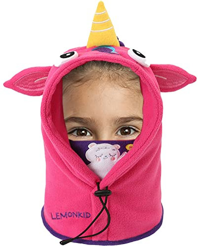 7-Mi Kinder Winter Mütze, Vollgesichtsmaske Nackenwärmer Winddichte SkimützenJungen Mädchen Kapuzenschal 3 in 1 Hut mit Warmen Schal Skifahren Sport Schlupfmütze Cap 4-12Jahren Einhorn