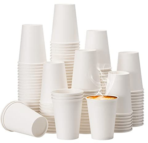 Confezione da 100 bicchieri di carta usa e getta, tazze di caffè di carta, tazze di caffè calde, bicchieri di carta bianca ideali per bevande, tè (100, 12 oz)