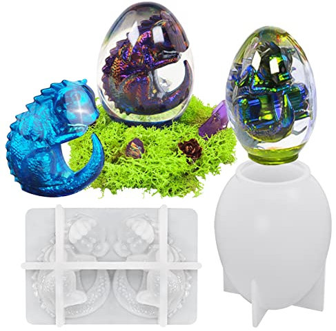 2 Pcs Dinosaur Eggs Resin Mould Silicone Egg Mould Crystal Lava Dragon Egg Epoxy Resin Mold Candle Jewelry Pendant Making Mold for Easter Decorations Home Party Ornament Desk Toys DIY Art Crafts Gifts