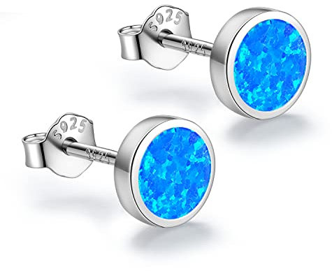 Boucles d'oreilles à tige en argent sterling plaqué or blanc avec opales de 3 à 8 mm - Bijoux hypoallergéniques, 6 mm, Argent sterling, Opale artificielle