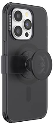 PopSockets iPhone 14 Pro Case with Phone Grip and Slide Compatible with MagSafe, Phone Case for iPhone 14 Pro, Wireless Charging Compatible - Translucent Black