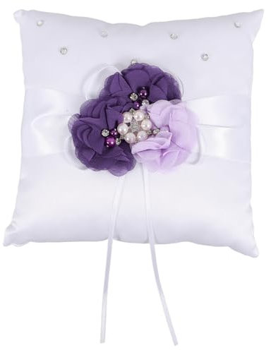 STOBOK Violettes Ringkissen für Hochzeit 20x20cm mit Perlenblumen