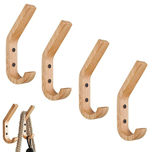 Hazrcvr Garderobenhaken Holz 4 Stück Kleiderhaken Holz Wandhaken Rack Wandhaken Holz Eiche Handtuchhaken Naturholz Wandhaken Holz Vintage Natürliche Kleiderhaken Holz Handgemachte Kleiderhaken